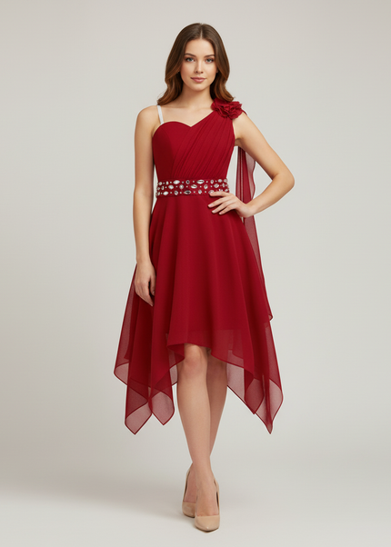 Jugendweihe Kleid Weinrot Chiffon Kinder Festlich - Ansicht 1