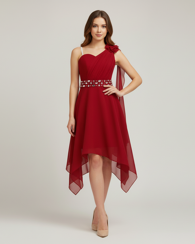 Jugendweihe Kleid Weinrot Chiffon Kinder Festlich - Ansicht 3