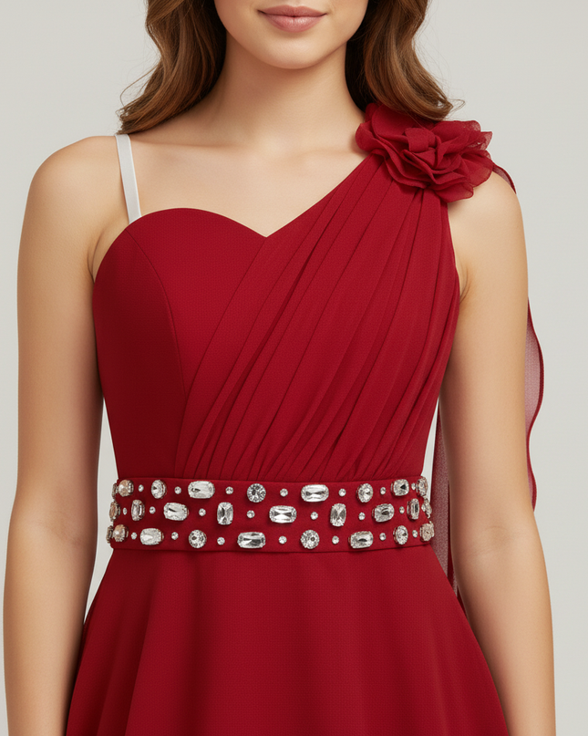 Jugendweihe Kleid Weinrot Chiffon Kinder Festlich - Ansicht 4
