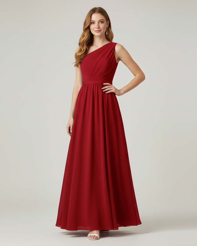 Jugendweihe Kleid Weinrot Chiffon Schnuerung | A-Linie - Ansicht 1