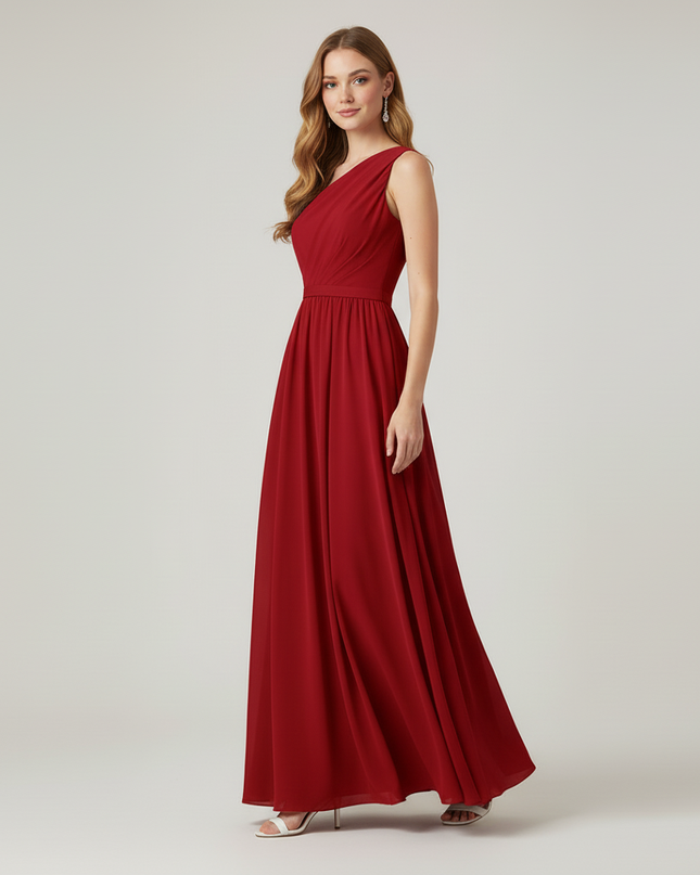Jugendweihe Kleid Weinrot Chiffon Schnuerung | A-Linie - Ansicht 3