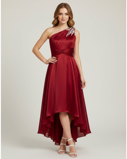 Jugendweihe Kleid Weinrot Einschultrig Festlich | Teens - Ansicht 1