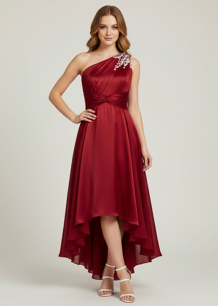 Jugendweihe Kleid Weinrot Einschultrig Festlich | Teens - Ansicht 1