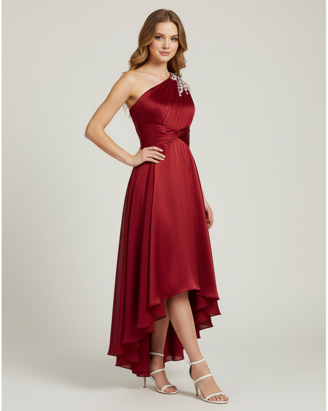 Jugendweihe Kleid Weinrot Einschultrig Festlich | Teens - Ansicht 3