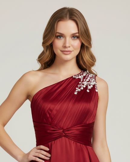 Jugendweihe Kleid Weinrot Einschultrig Festlich | Teens - Ansicht 4