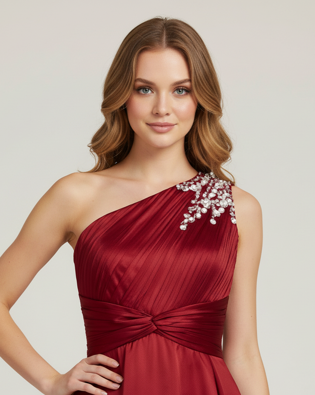 Jugendweihe Kleid Weinrot Einschultrig Festlich | Teens - Ansicht 4