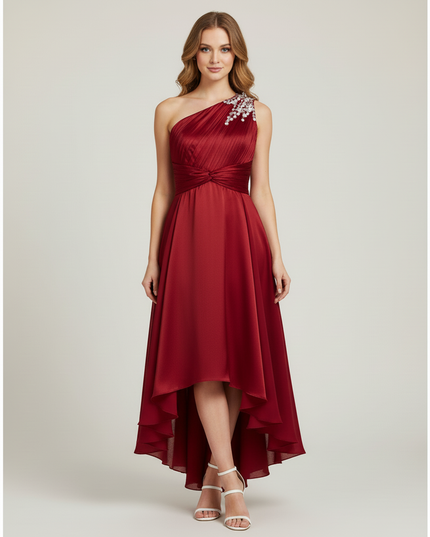 Jugendweihe Kleid Weinrot Einschultrig Festlich | Teens - Ansicht 5
