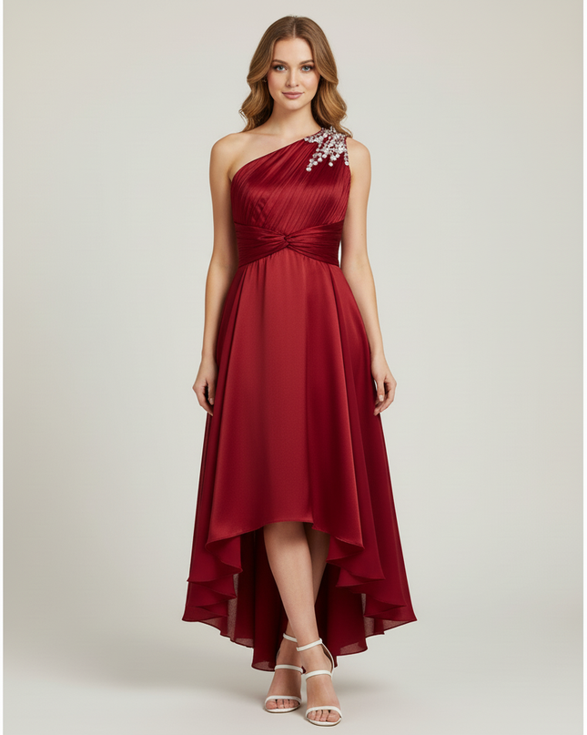 Jugendweihe Kleid Weinrot Einschultrig Festlich | Teens - Ansicht 5