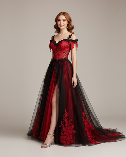 Jugendweihe Kleid Weinrot Herzausschnitt Spitze | Abendkleid - Ansicht 1