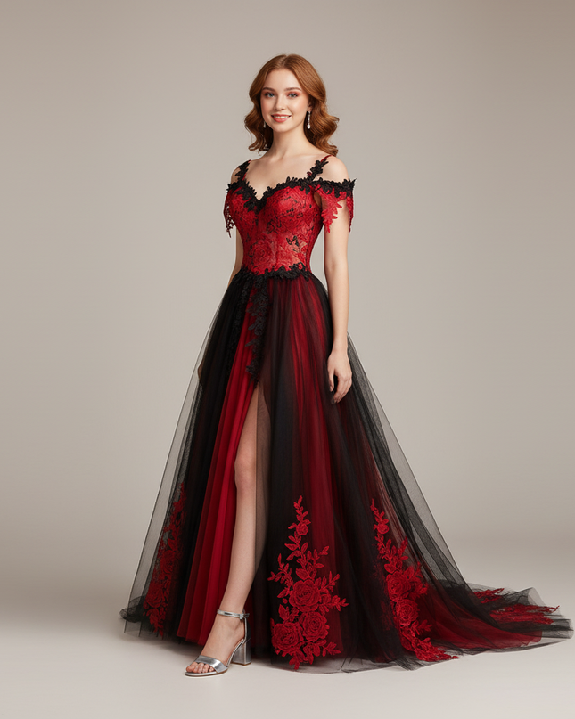 Jugendweihe Kleid Weinrot Herzausschnitt Spitze | Abendkleid - Ansicht 1