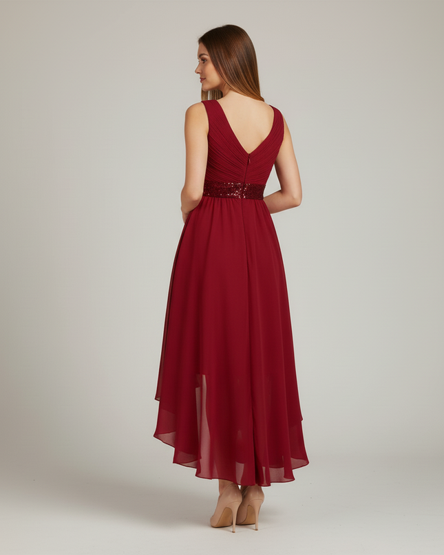 Jugendweihe Kleid Weinrot Hi-Low Chiffon Kinder - Ansicht 2