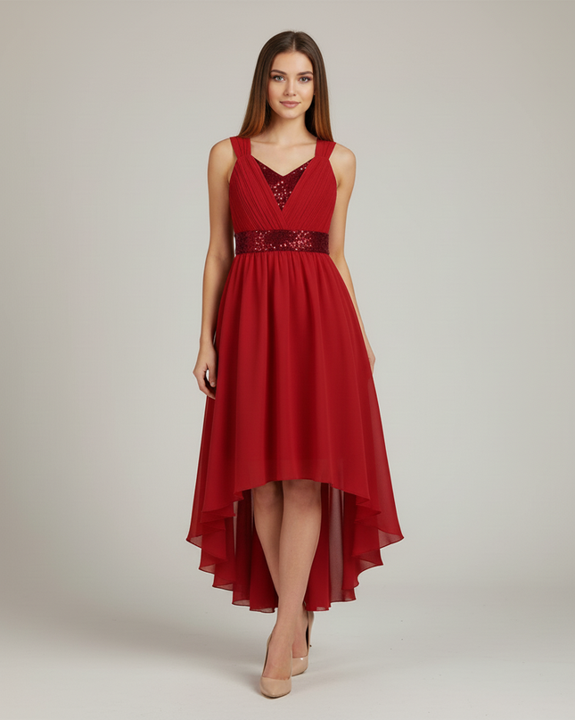 Jugendweihe Kleid Weinrot Hi-Low Chiffon Kinder - Ansicht 3