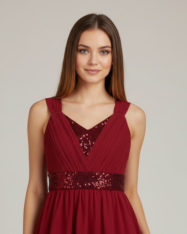Jugendweihe Kleid Weinrot Hi-Low Chiffon Kinder - Ansicht 4