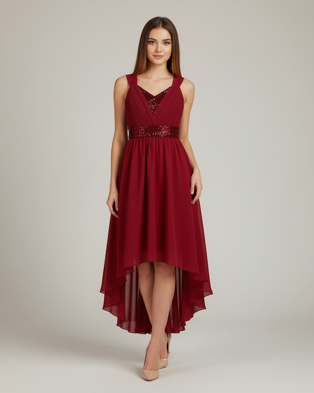 Jugendweihe Kleid Weinrot Hi-Low Chiffon Kinder - Ansicht 5
