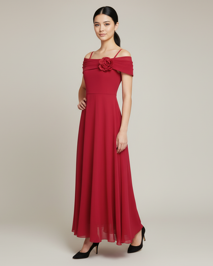 Jugendweihe Kleid Weinrot Off Shoulder Kinder | Fest - Ansicht 1