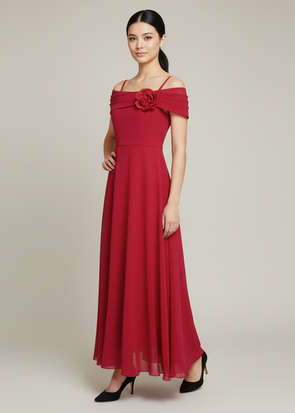 Jugendweihe Kleid Weinrot Off Shoulder Kinder | Fest - Ansicht 1
