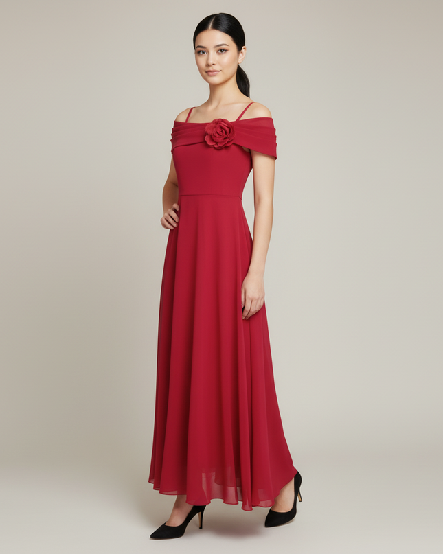 Jugendweihe Kleid Weinrot Off Shoulder Kinder | Fest - Ansicht 1