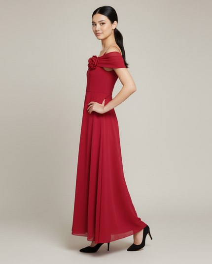 Jugendweihe Kleid Weinrot Off Shoulder Kinder | Fest - Ansicht 3