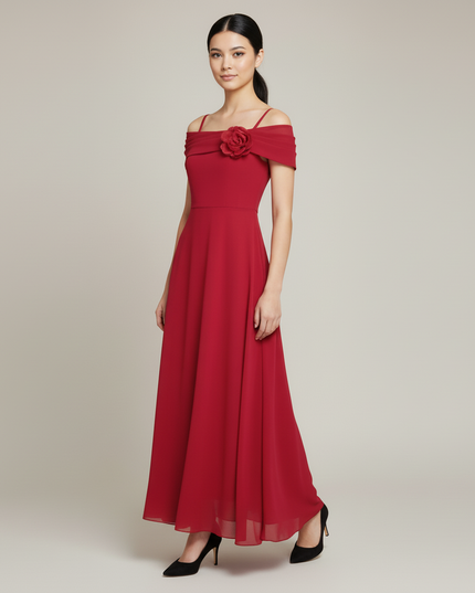 Jugendweihe Kleid Weinrot Off Shoulder Kinder | Fest - Ansicht 5