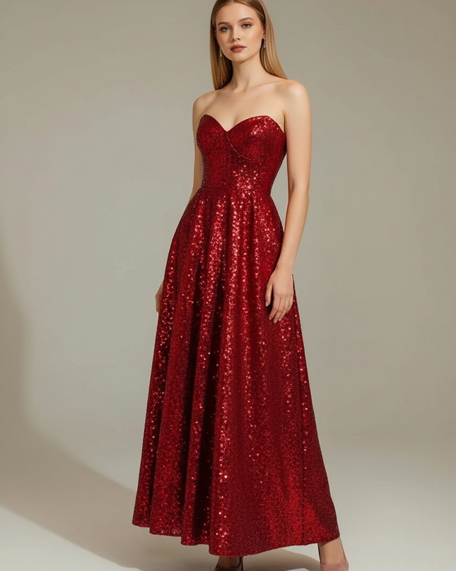 Jugendweihe Kleid Weinrot Pailletten Abschlussball - Ansicht 1