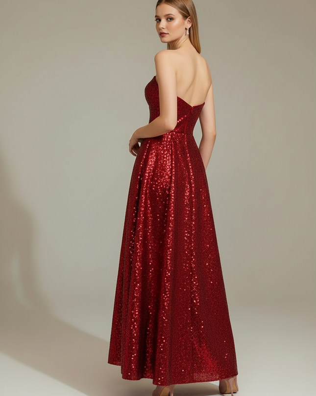Jugendweihe Kleid Weinrot Pailletten Abschlussball - Ansicht 2