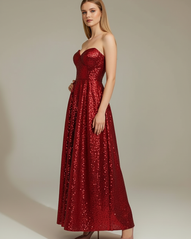 Jugendweihe Kleid Weinrot Pailletten Abschlussball - Ansicht 3