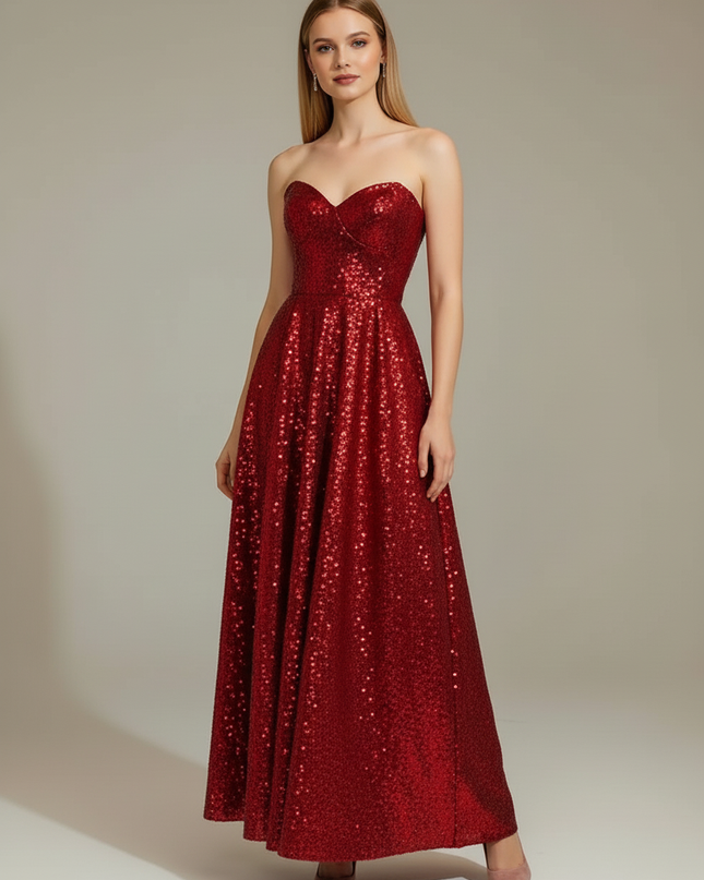 Jugendweihe Kleid Weinrot Pailletten Abschlussball - Ansicht 5