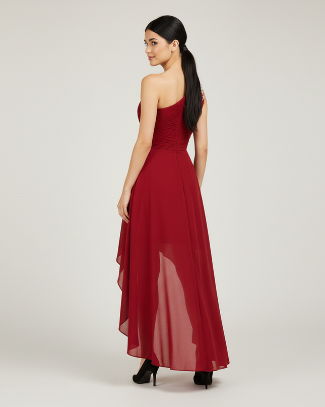 Jugendweihe Kleid weinrot Perlen einschultrig Kinder - Ansicht 2