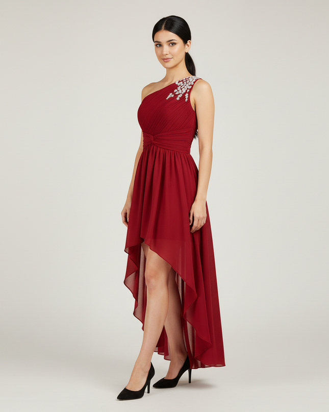 Jugendweihe Kleid weinrot Perlen einschultrig Kinder - Ansicht 3