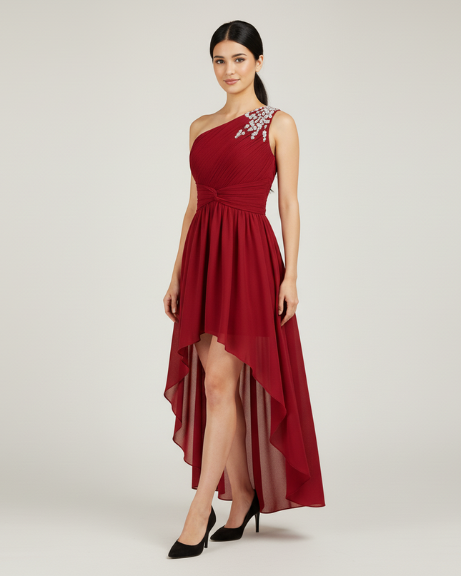 Jugendweihe Kleid weinrot Perlen einschultrig Kinder - Ansicht 5