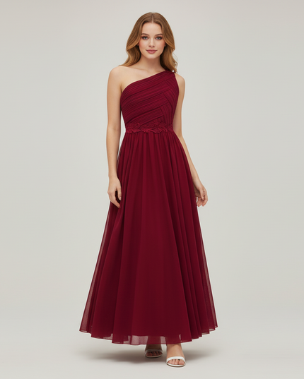 Jugendweihe Kleid Weinrot Tuell | Maedchen Festkleid Lang - Ansicht 1