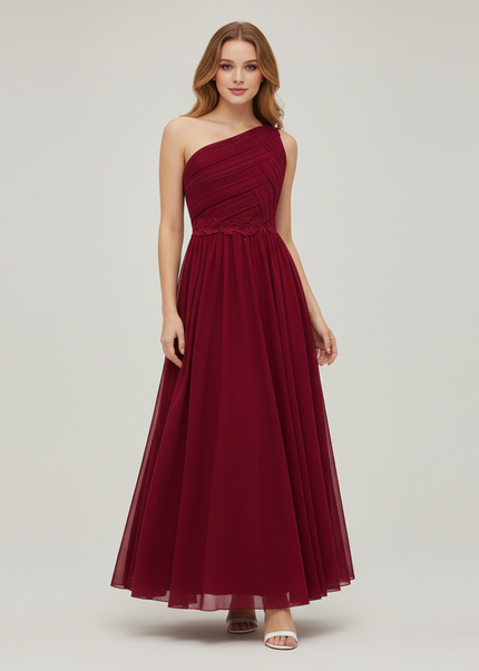 Jugendweihe Kleid Weinrot Tuell | Maedchen Festkleid Lang - Ansicht 1