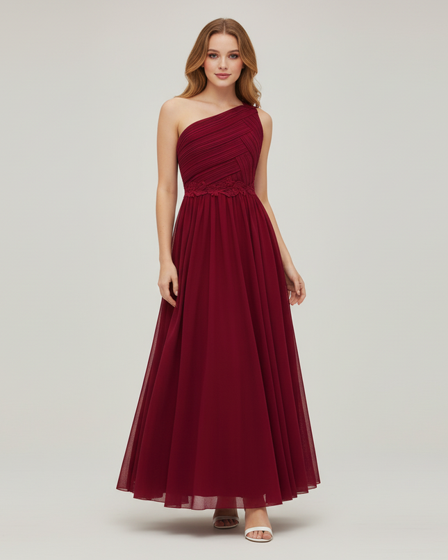 Jugendweihe Kleid Weinrot Tuell | Maedchen Festkleid Lang - Ansicht 1