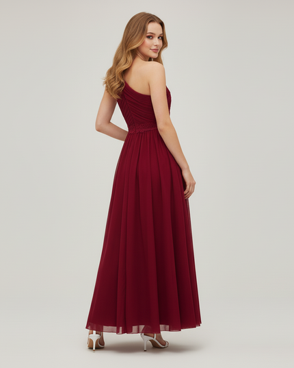 Jugendweihe Kleid Weinrot Tuell | Maedchen Festkleid Lang - Ansicht 2