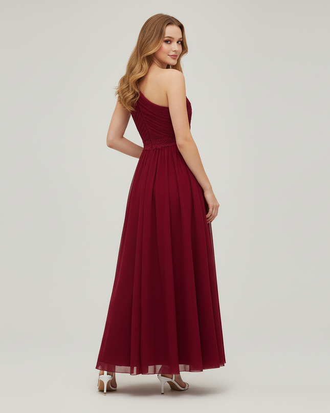 Jugendweihe Kleid Weinrot Tuell | Maedchen Festkleid Lang - Ansicht 2