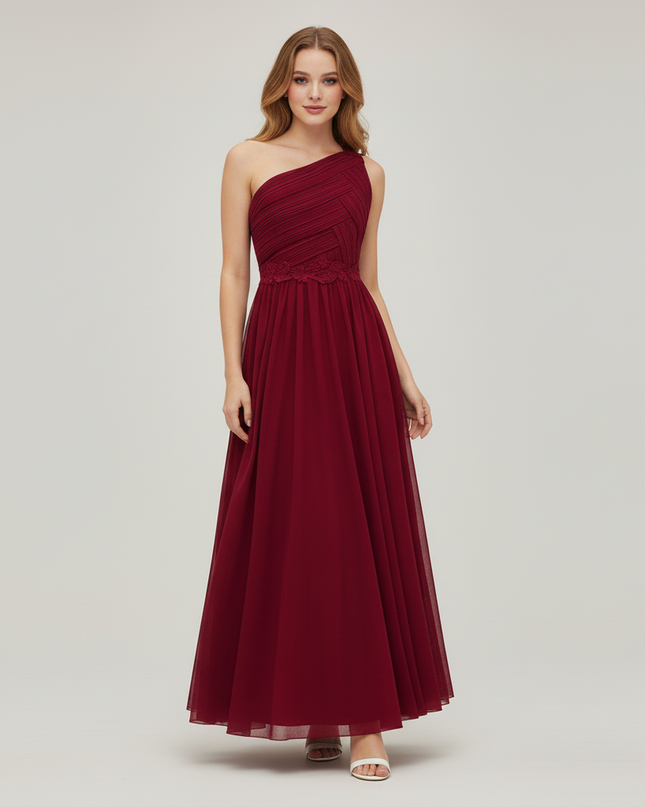 Jugendweihe Kleid Weinrot Tuell | Maedchen Festkleid Lang - Ansicht 3