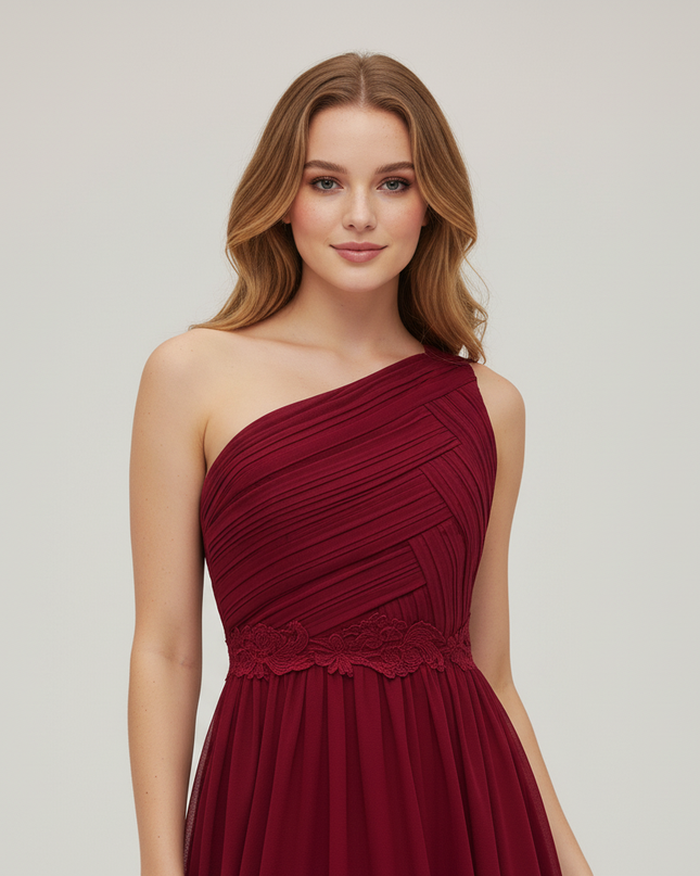 Jugendweihe Kleid Weinrot Tuell | Maedchen Festkleid Lang - Ansicht 4