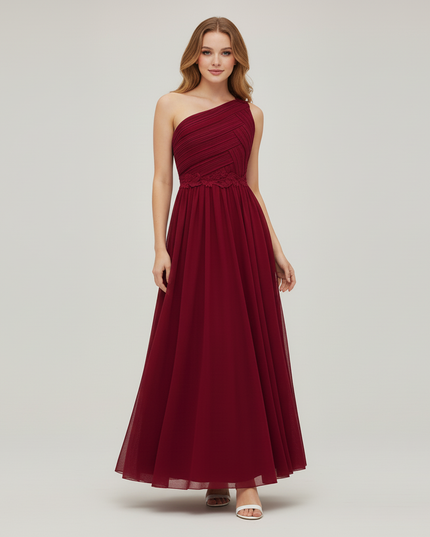 Jugendweihe Kleid Weinrot Tuell | Maedchen Festkleid Lang - Ansicht 5