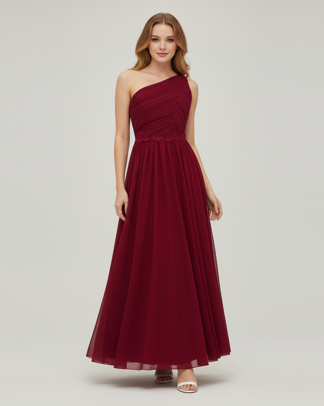 Jugendweihe Kleid Weinrot Tuell | Maedchen Festkleid Lang - Ansicht 5