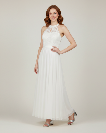 Jugendweihe Kleid Weiss Halter Spitze Lang | Festkleid - Ansicht 1
