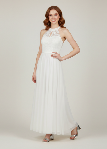 Jugendweihe Kleid Weiss Halter Spitze Lang | Festkleid - Ansicht 1