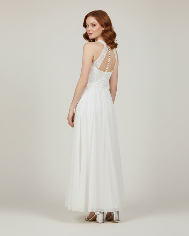 Jugendweihe Kleid Weiss Halter Spitze Lang | Festkleid - Ansicht 2