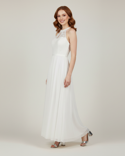 Jugendweihe Kleid Weiss Halter Spitze Lang | Festkleid - Ansicht 3
