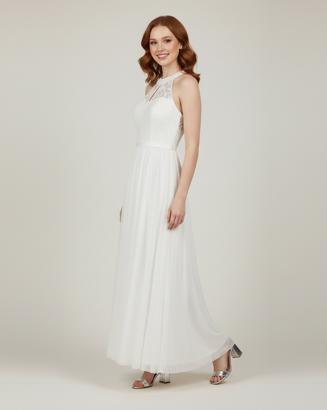 Jugendweihe Kleid Weiss Halter Spitze Lang | Festkleid - Ansicht 3