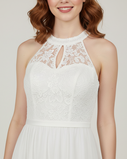 Jugendweihe Kleid Weiss Halter Spitze Lang | Festkleid - Ansicht 4