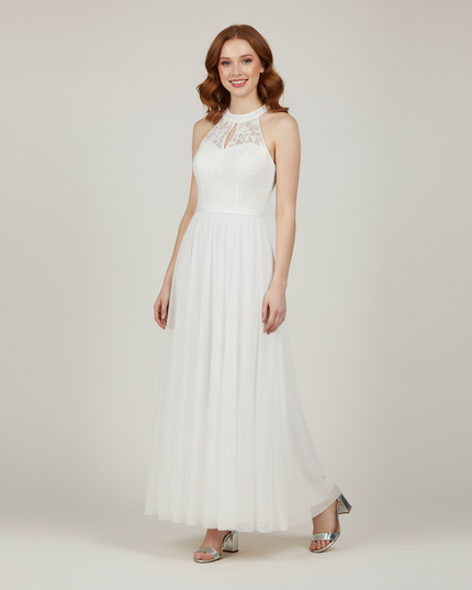 Jugendweihe Kleid Weiss Halter Spitze Lang | Festkleid - Ansicht 5