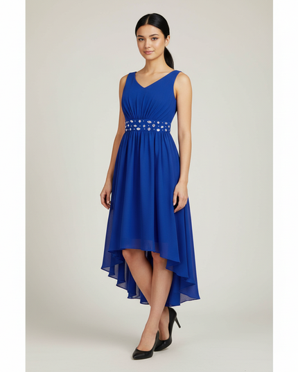 Jugendweihe Kleider Kurz Blau Chiffon High-Low - Ansicht 1