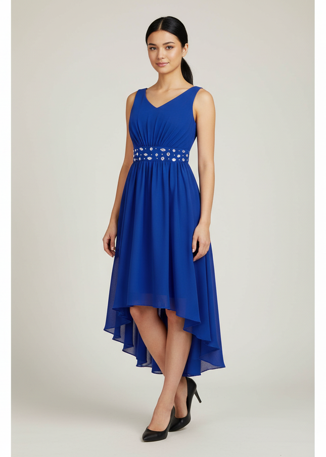 Jugendweihe Kleider Kurz Blau Chiffon High-Low - Ansicht 1