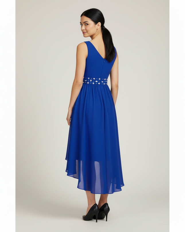 Jugendweihe Kleider Kurz Blau Chiffon High-Low - Ansicht 2