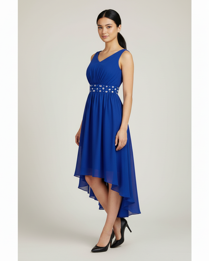 Jugendweihe Kleider Kurz Blau Chiffon High-Low - Ansicht 3